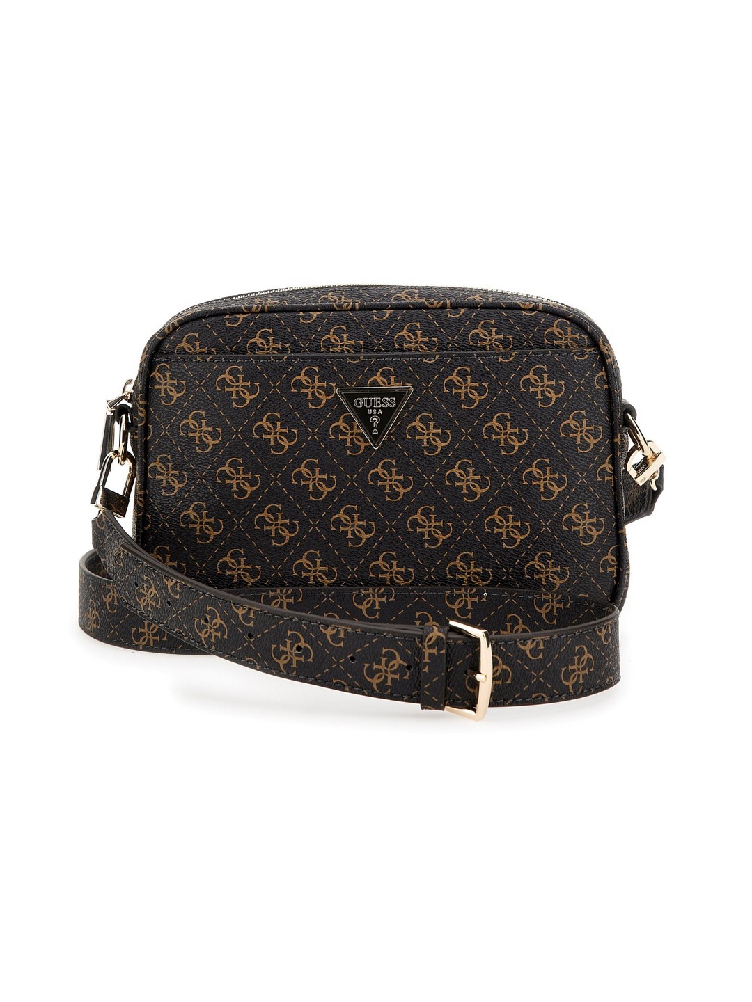 Guess Brown Logo Printed Meridian Crossbody Bag