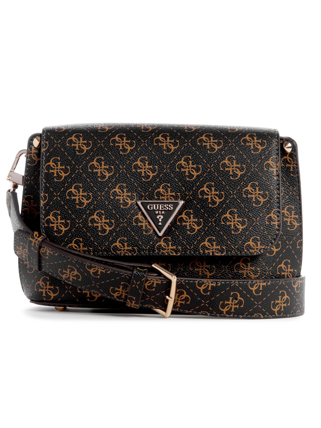 Guess Brown Logo Printed Meridian Flap Shoulder Bag