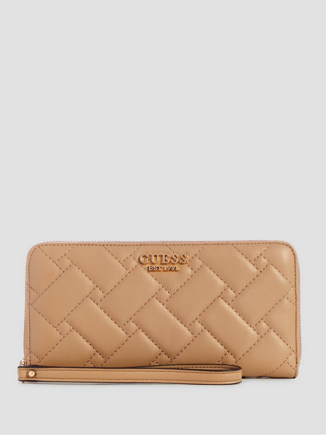 Guess Women Beige Quilted Zip Around Wallet