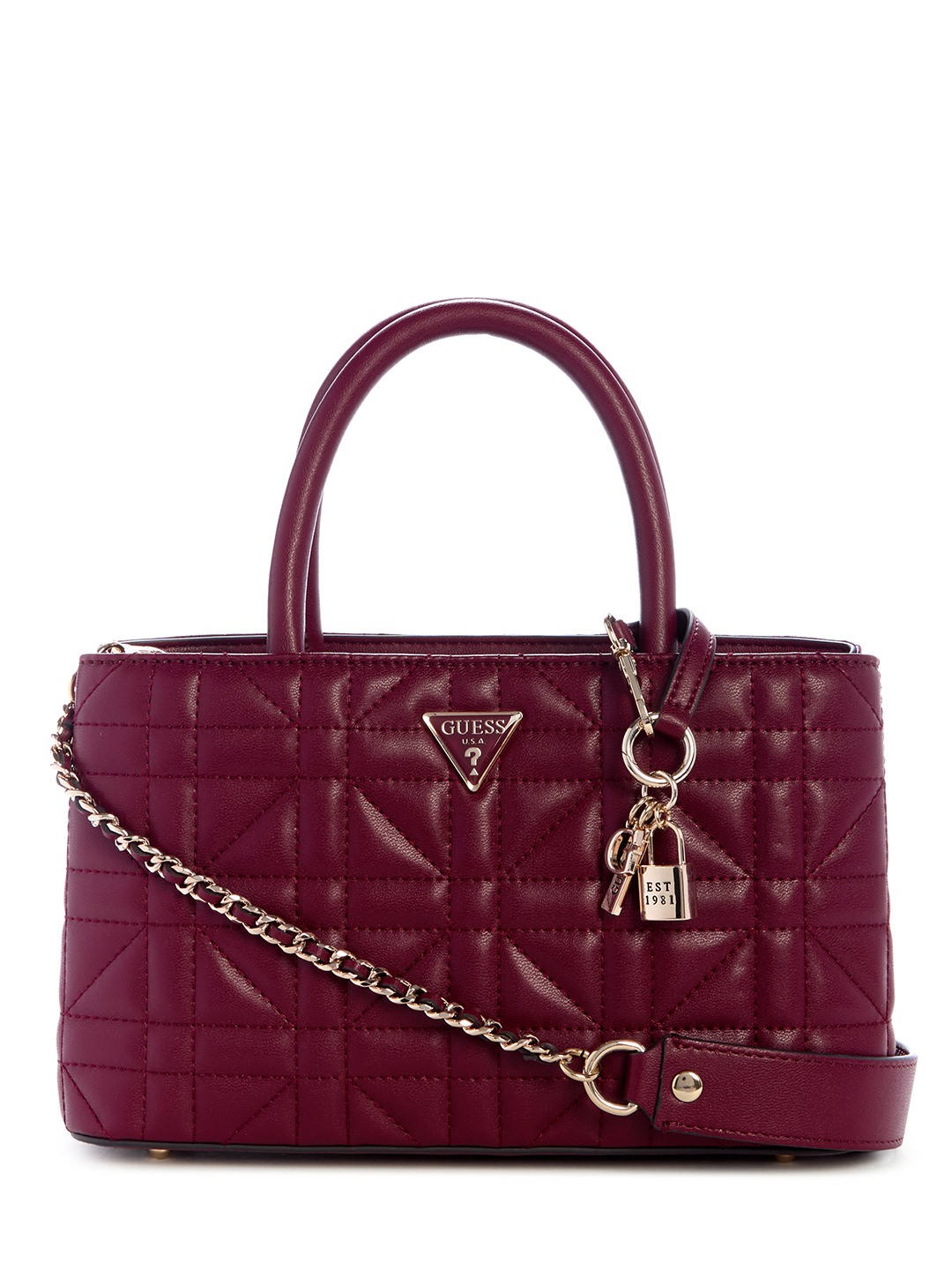 Burgundy Quilted Zipper Edita Elite Satchel Bag