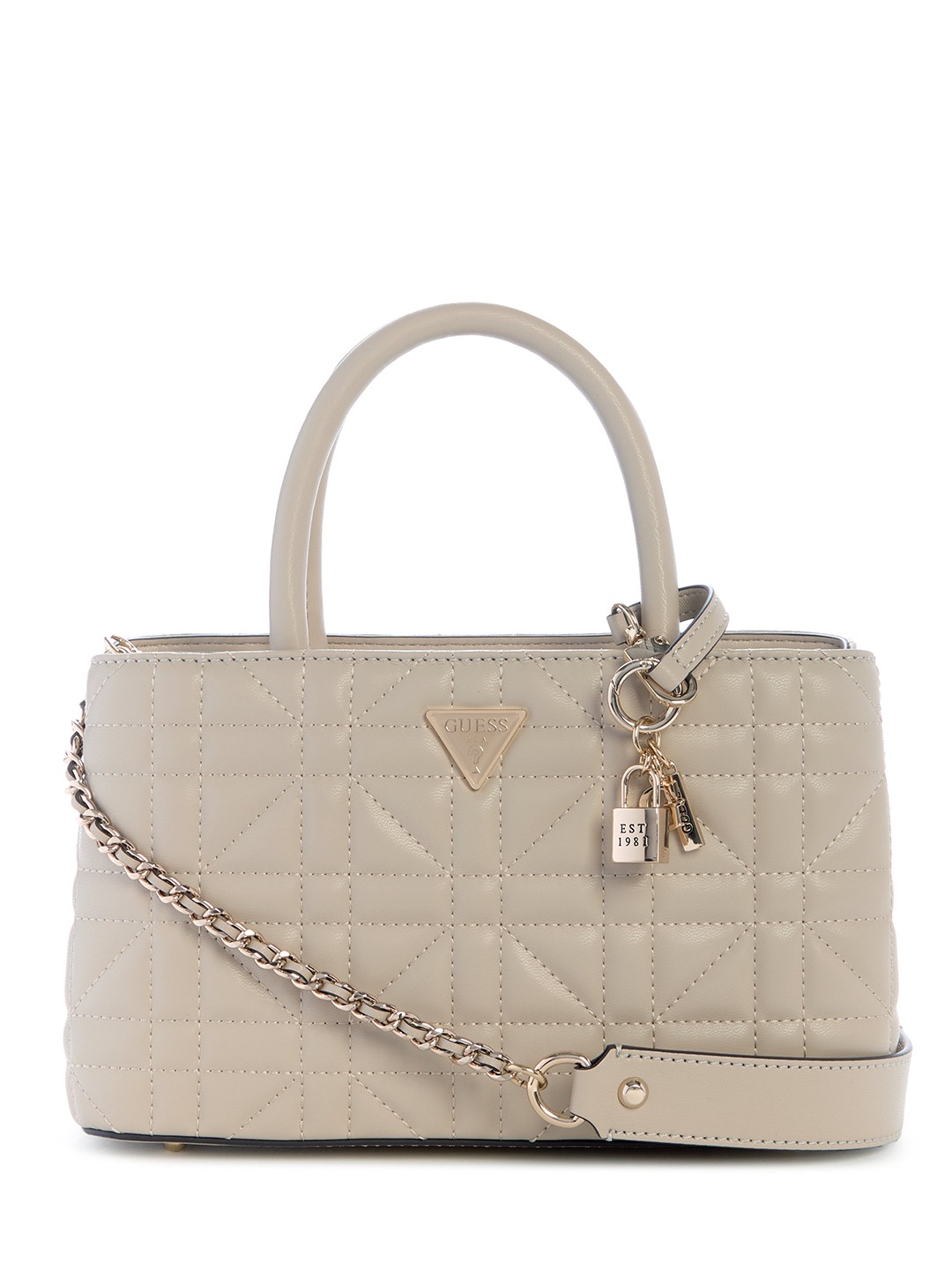 Light Taupe Quilted Zipper Edita Elite Satchel Bag