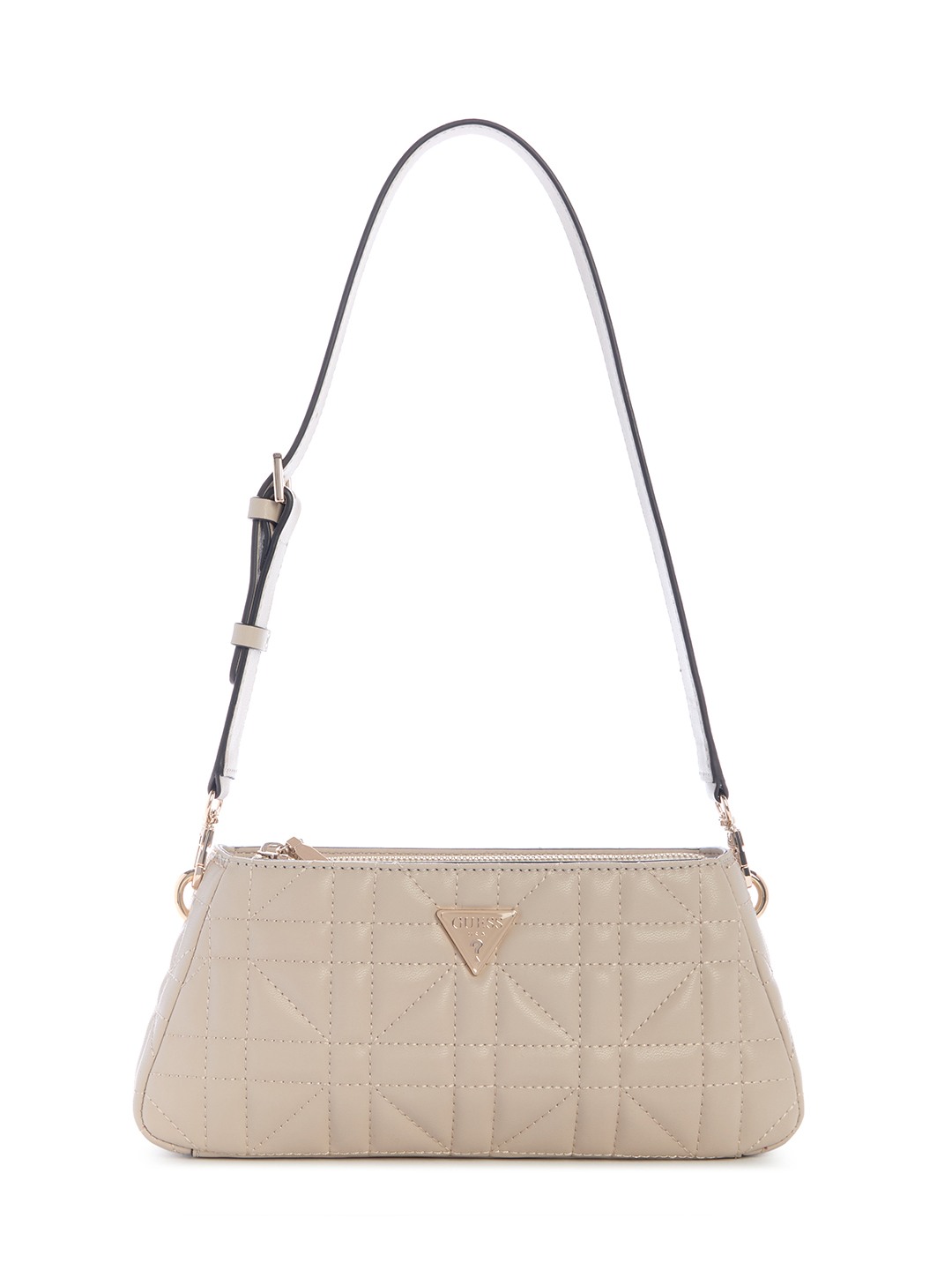Light Taupe Quilted Zipper Edita Shoulder Bag