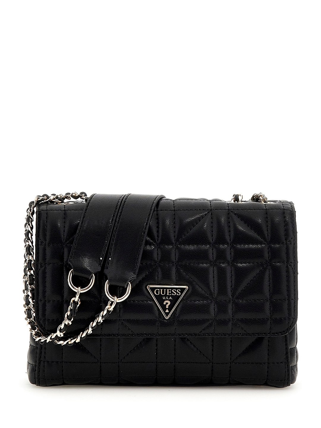 Guess Women Black Quilted Chain Strap Crossbody Bag