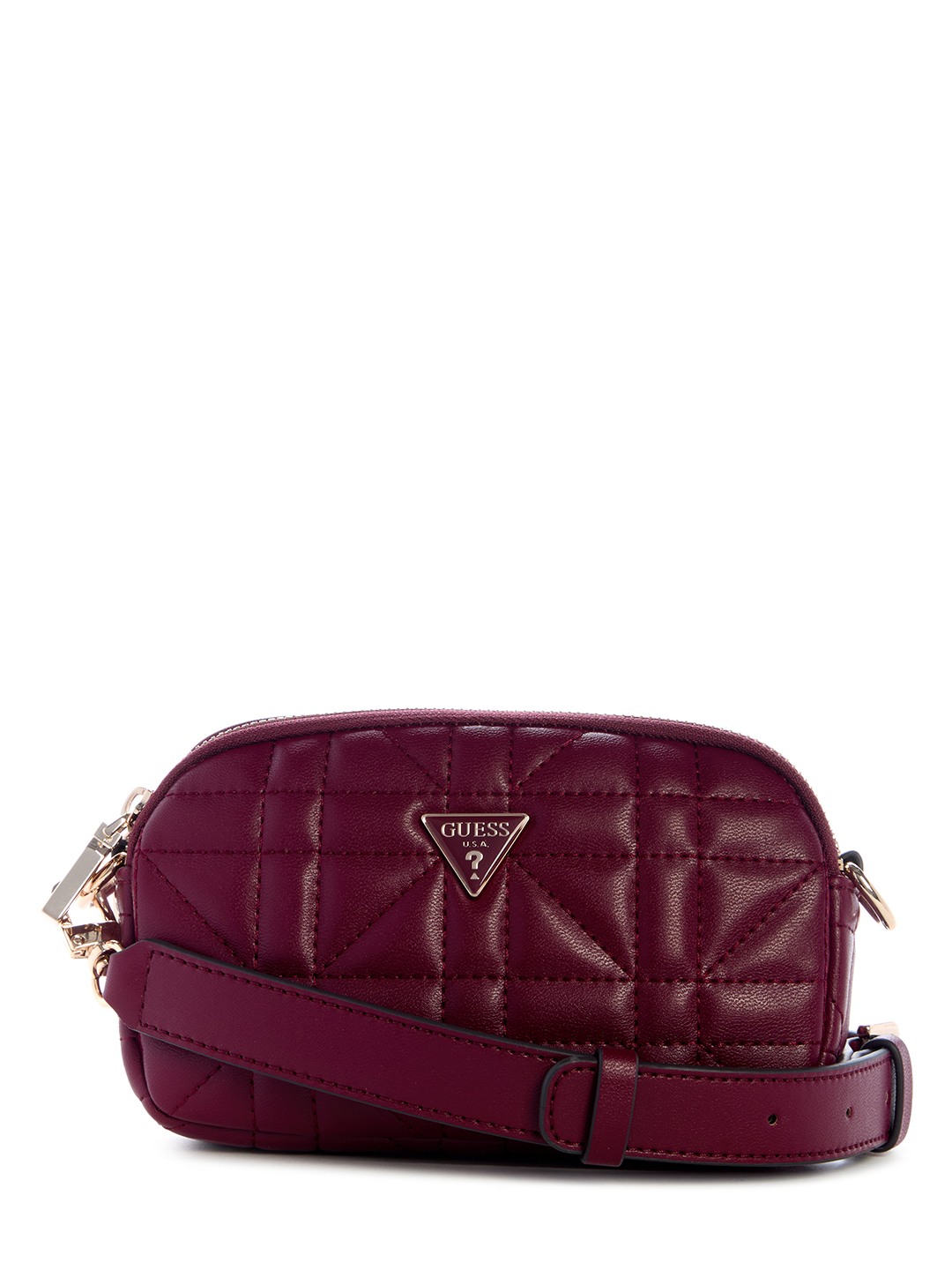Burgundy Quilted Zipper Edita Mini Crossbody Bag