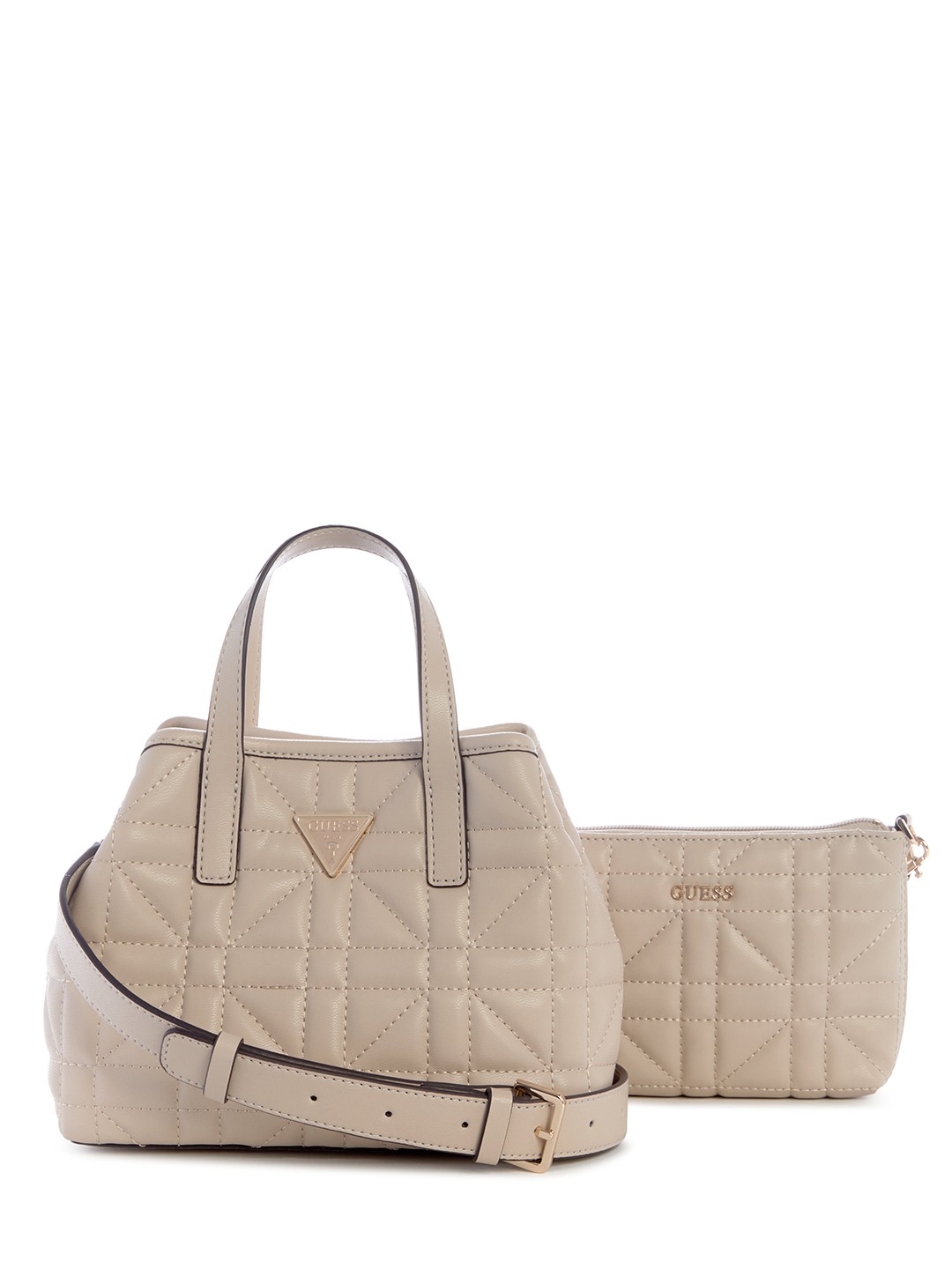 Light Taupe Quilted Magnet Edita Mini Tote Bag With Pouch