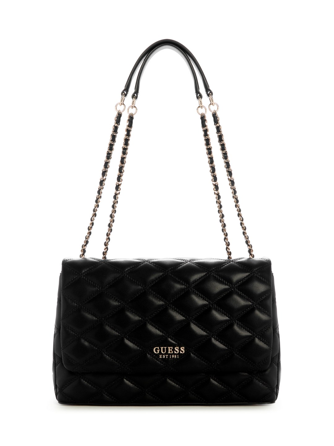 Guess Black Quilted Tamsin Large Convertible Flap Crossbody Bag