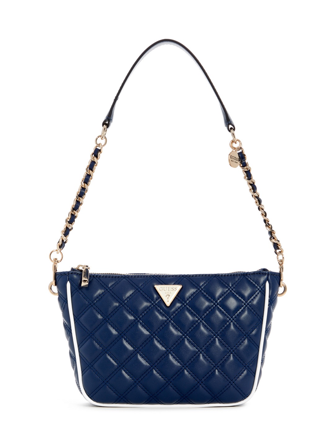 Navy Quilted Polyurethane Cruise Vibe Top Zip Shoulder Bag