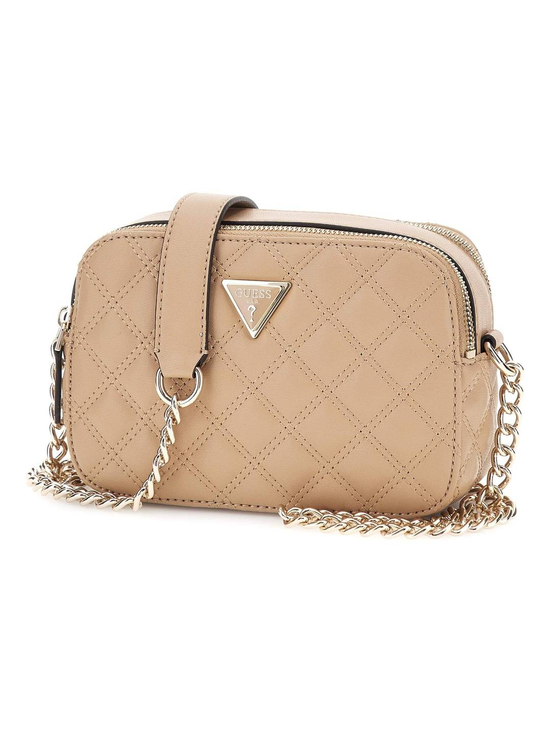 Beige Quilted Giully Camera Crossbody Bag