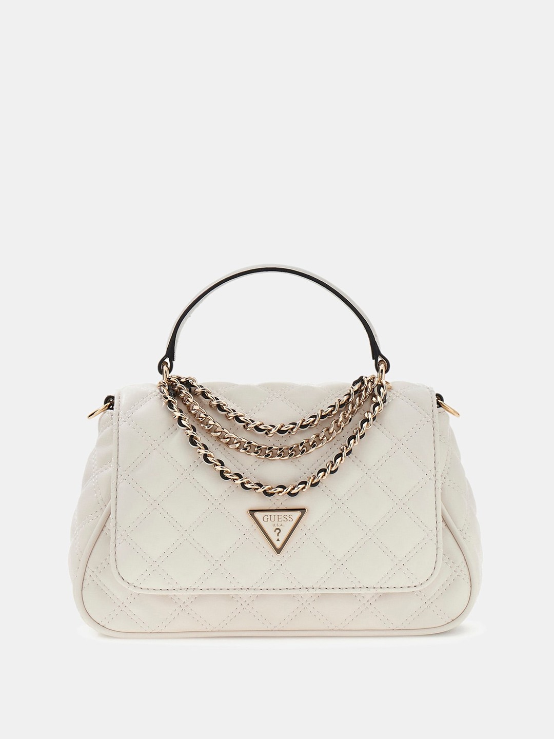 Off White Quilted Magnet Giully Top Handle Flap Satchel Bag
