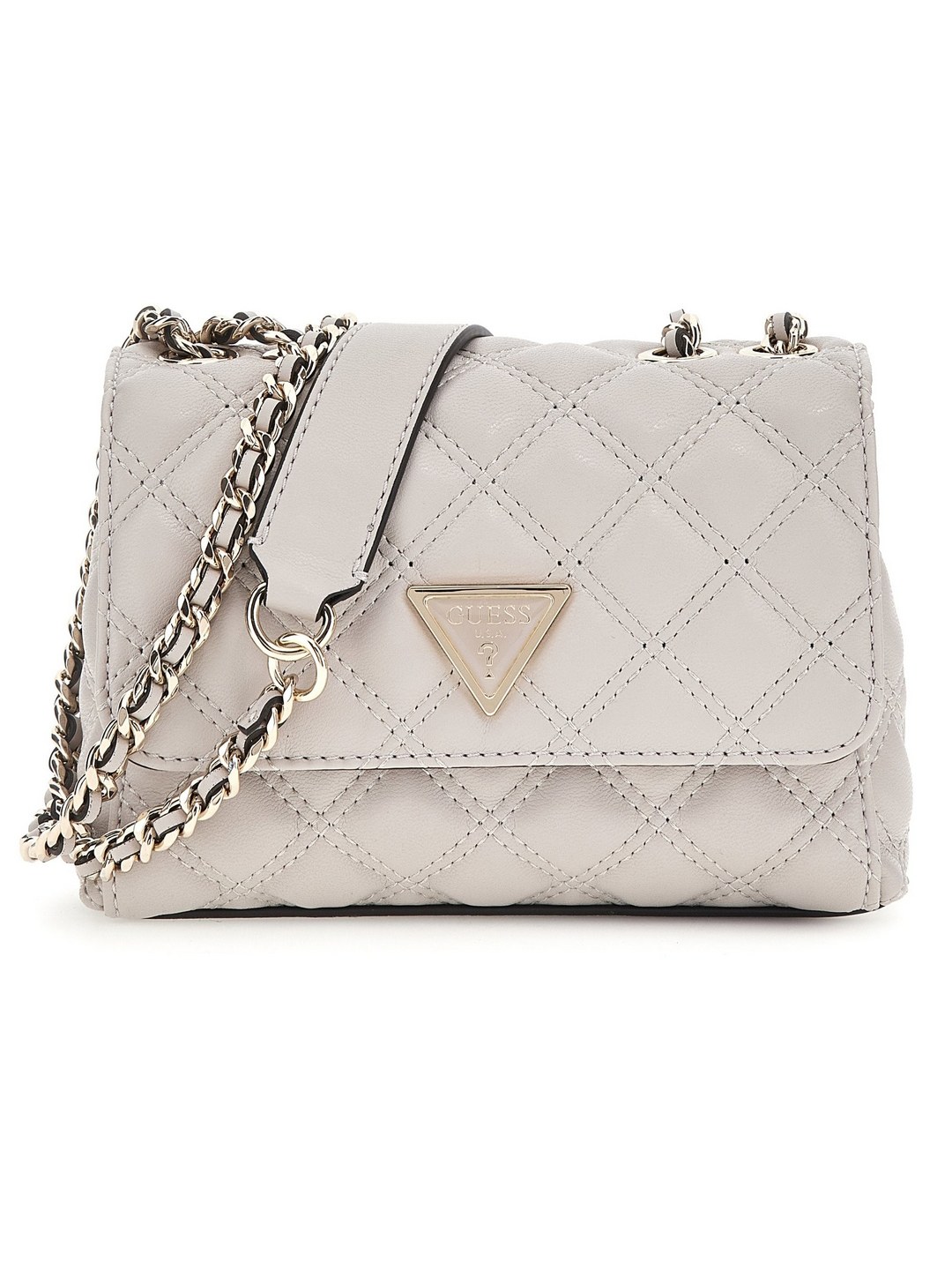 Guess Taupe Quilted Giully Mini 2 Comp Crossbody Bag