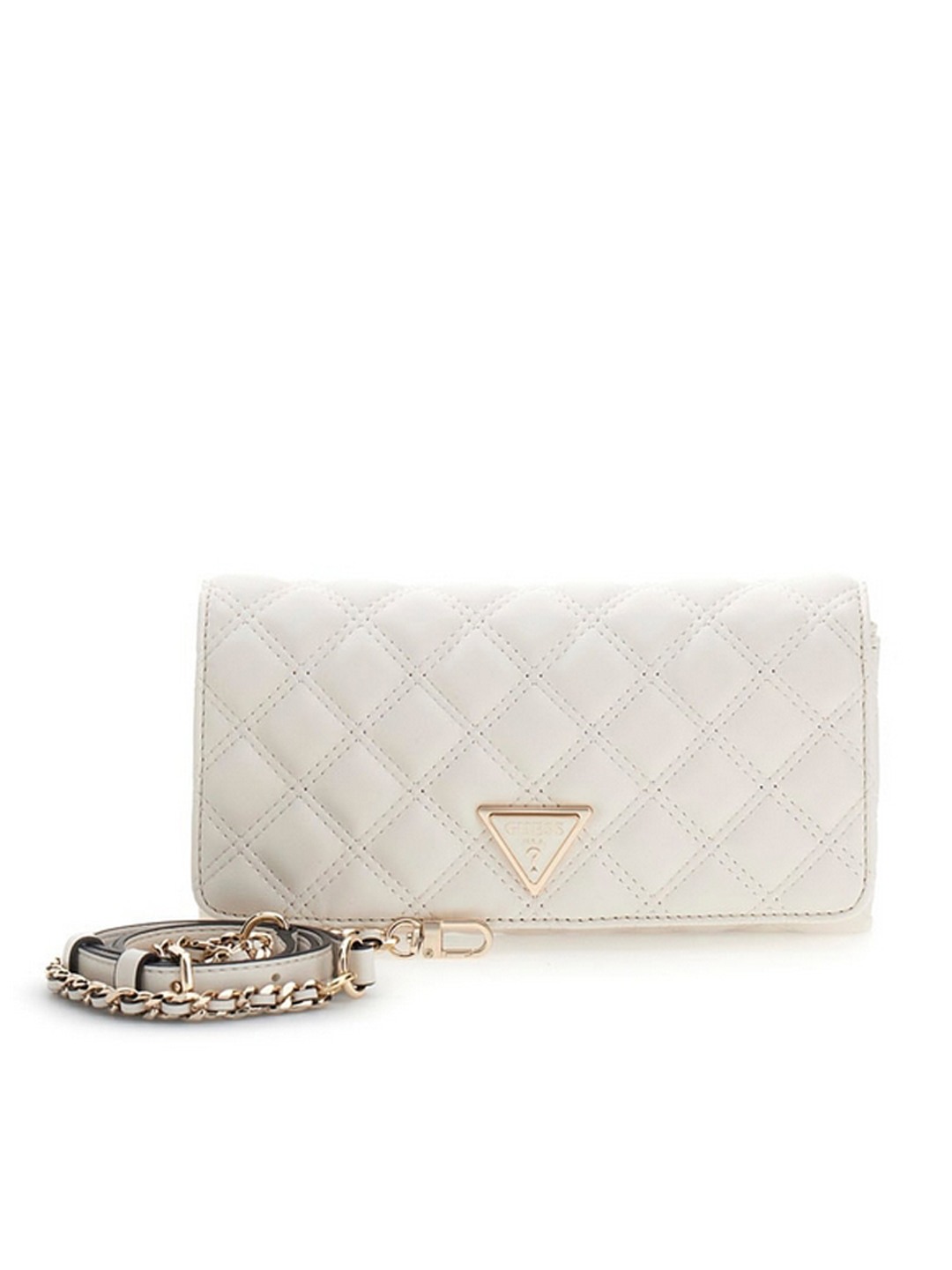 Guess Off White Quilted Giully Flap Organizer Crossbody Bag