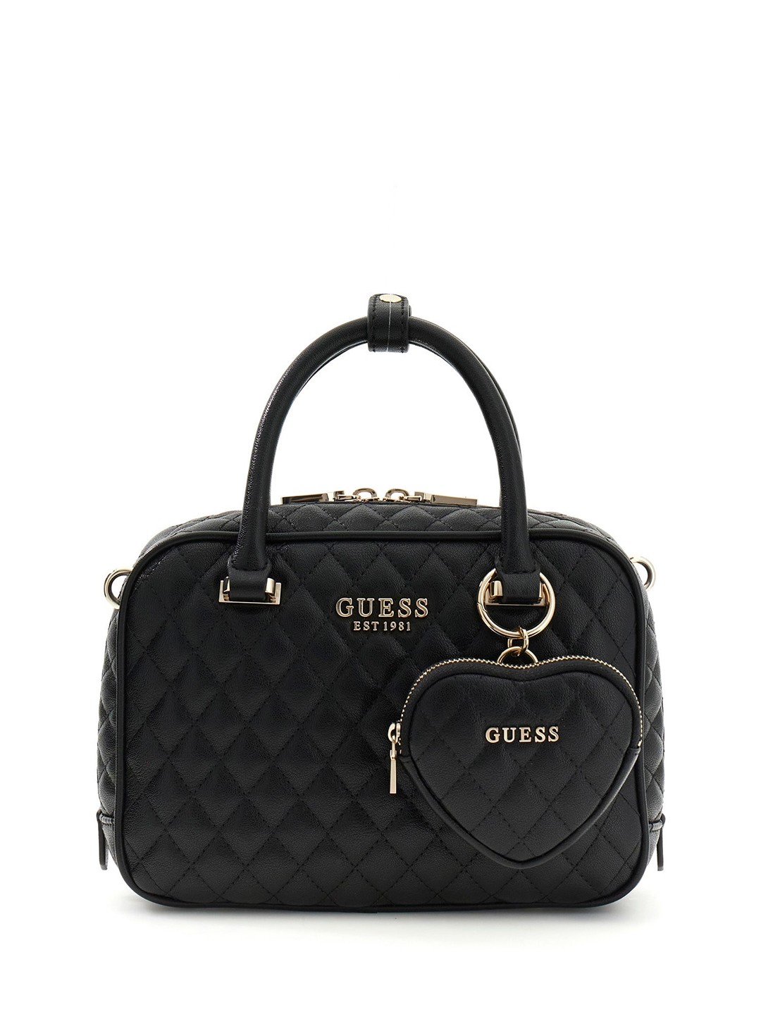 Black Quilted Zipper Atabey Box Satchel Bag With Pouch