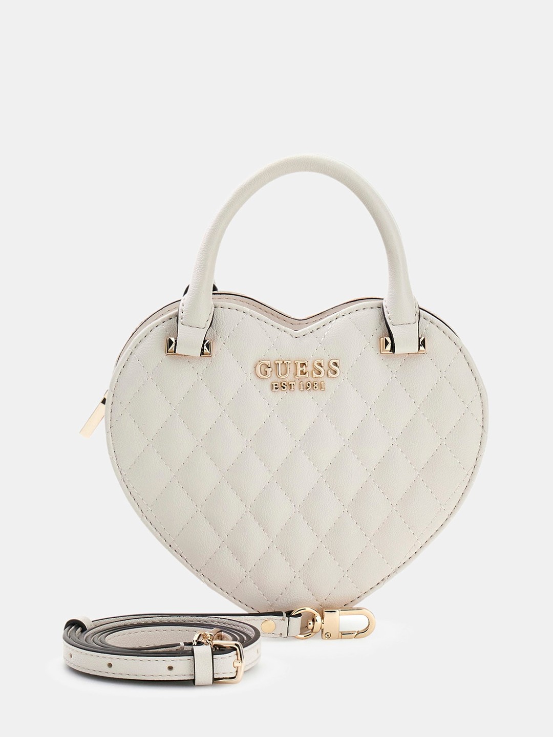 Off White Quilted Zipper Atabey Mini Heart Crossbody Bag