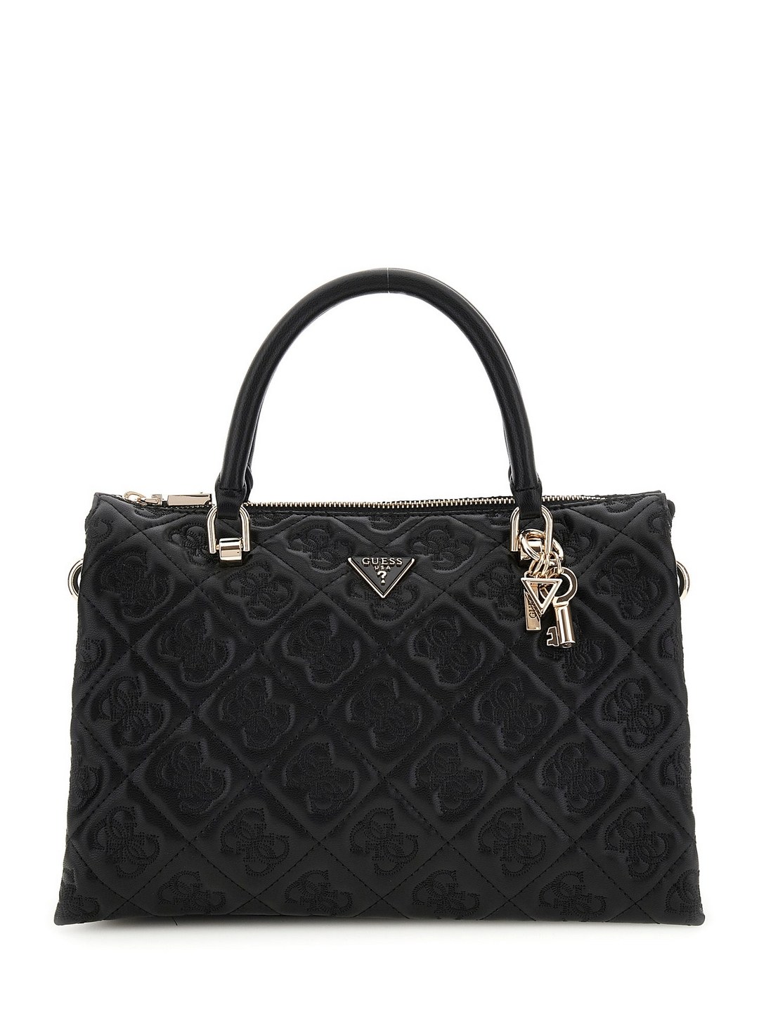 Guess Black Quilted Adelasia Multi Comp Satchel Bag