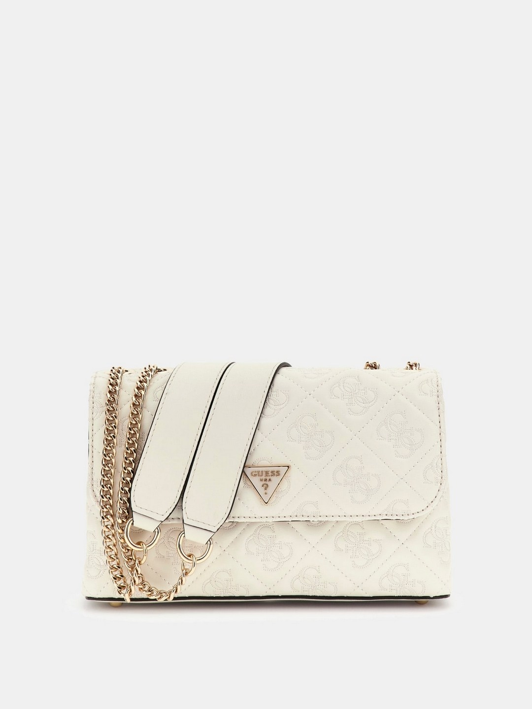 Guess Off White Quilted Adelasia Convertible Flap Crossbody Bag