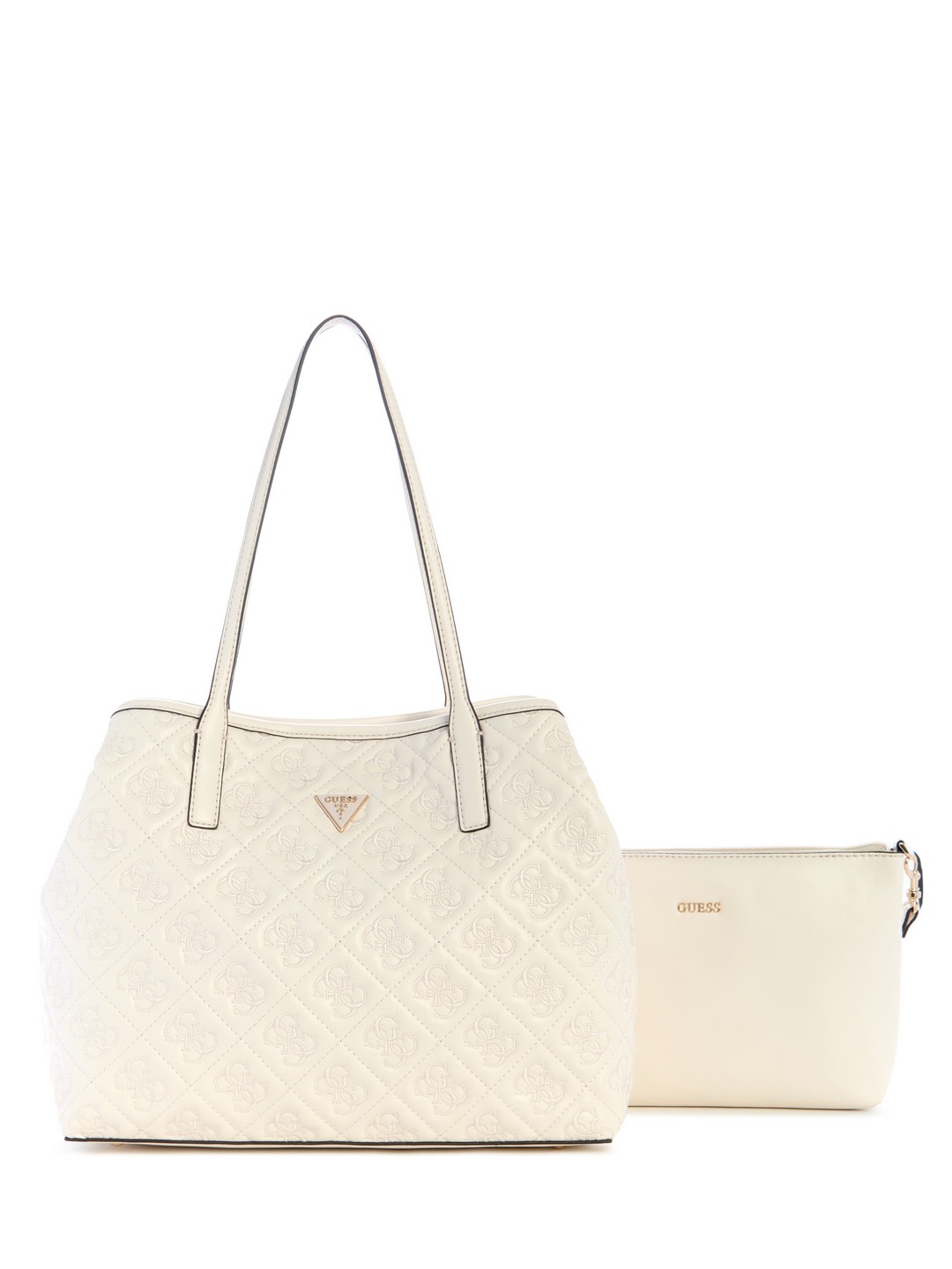 Guess Off White Quilted Adelasia 2 In 1 Tote Bag