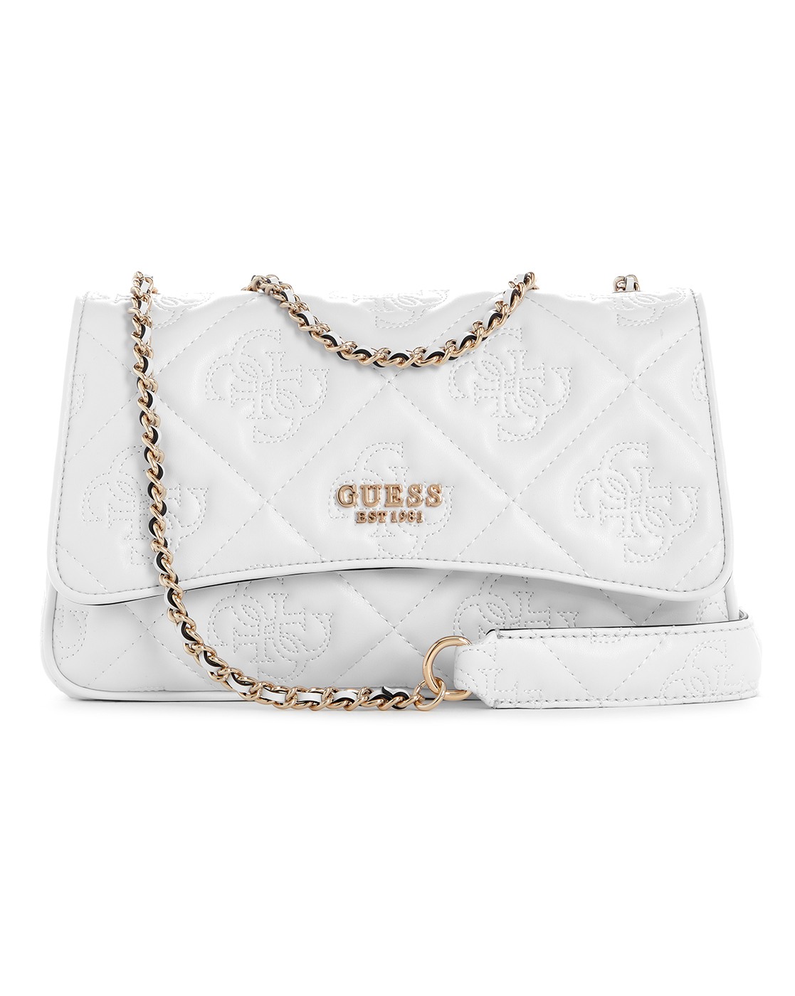 White Polyurethane Quilted Crossbody Bag