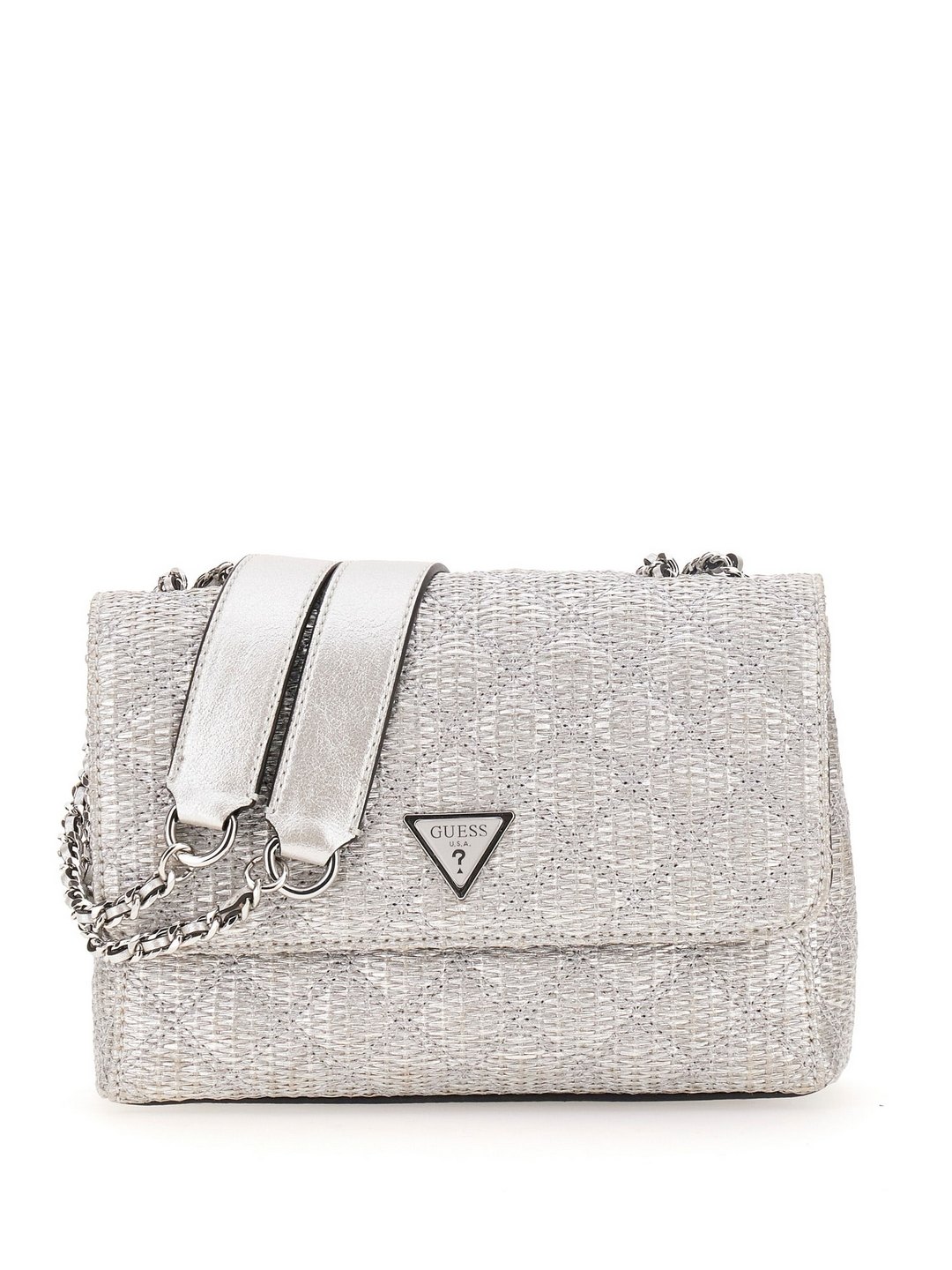 Guess Silver Quilted Giully 2 Comp Crossbody Bag