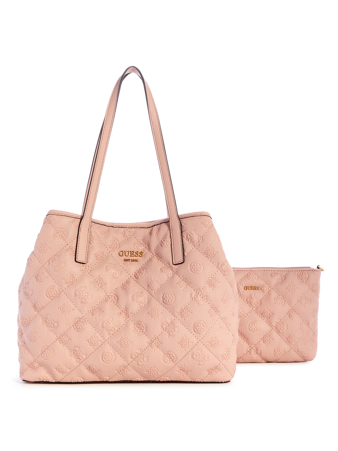 Guess Women Pink Self-Design Tote Bag with Snap Button Closure