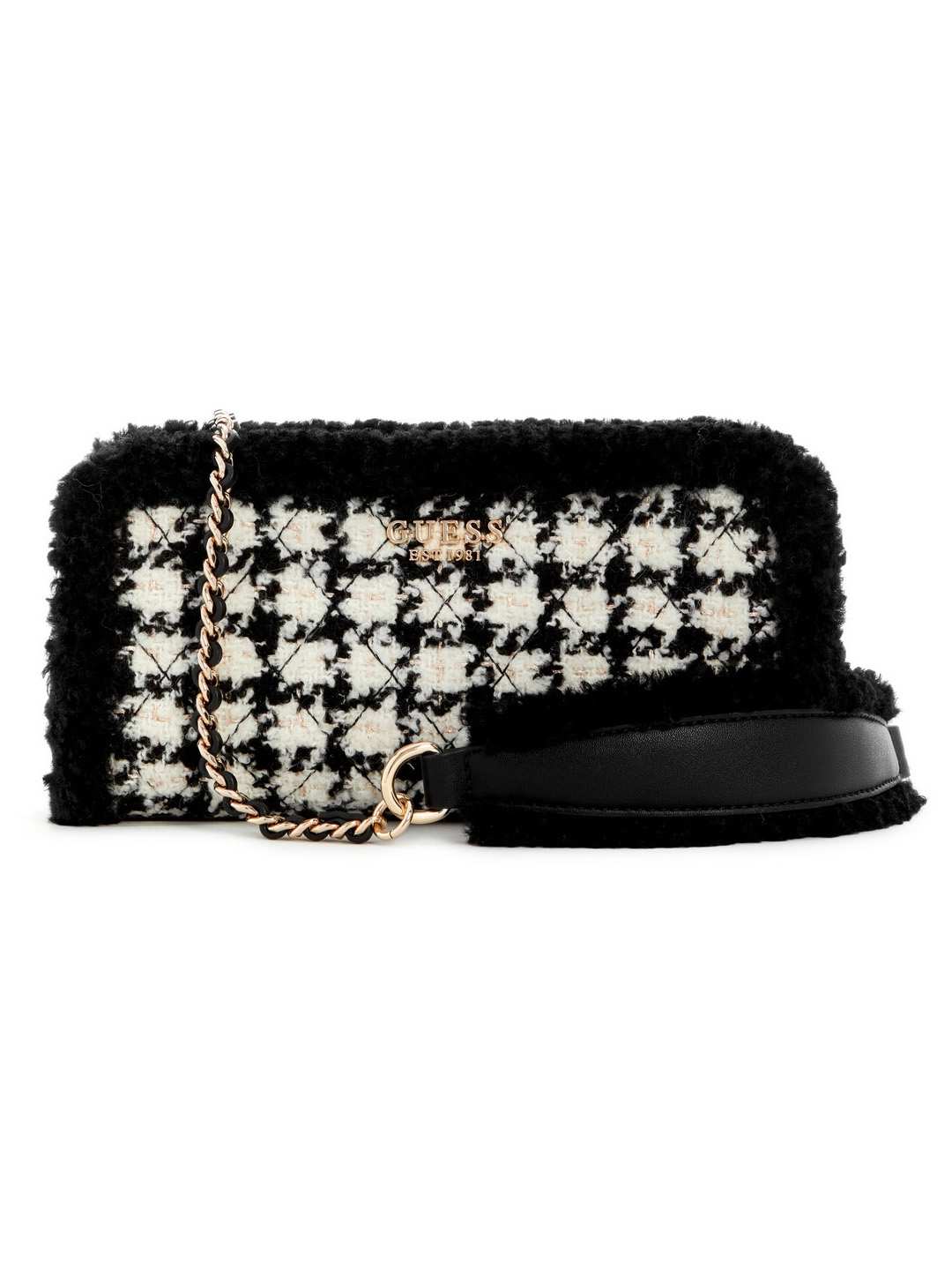 Guess Women Tweed Cristi Top Zip Mini Crossbody Bag