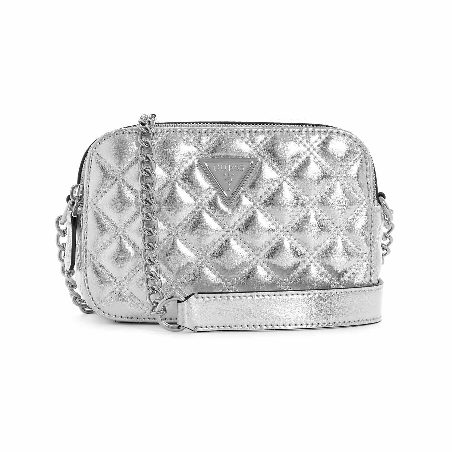 Guess Women's Silver PU Quilted Camera Bag