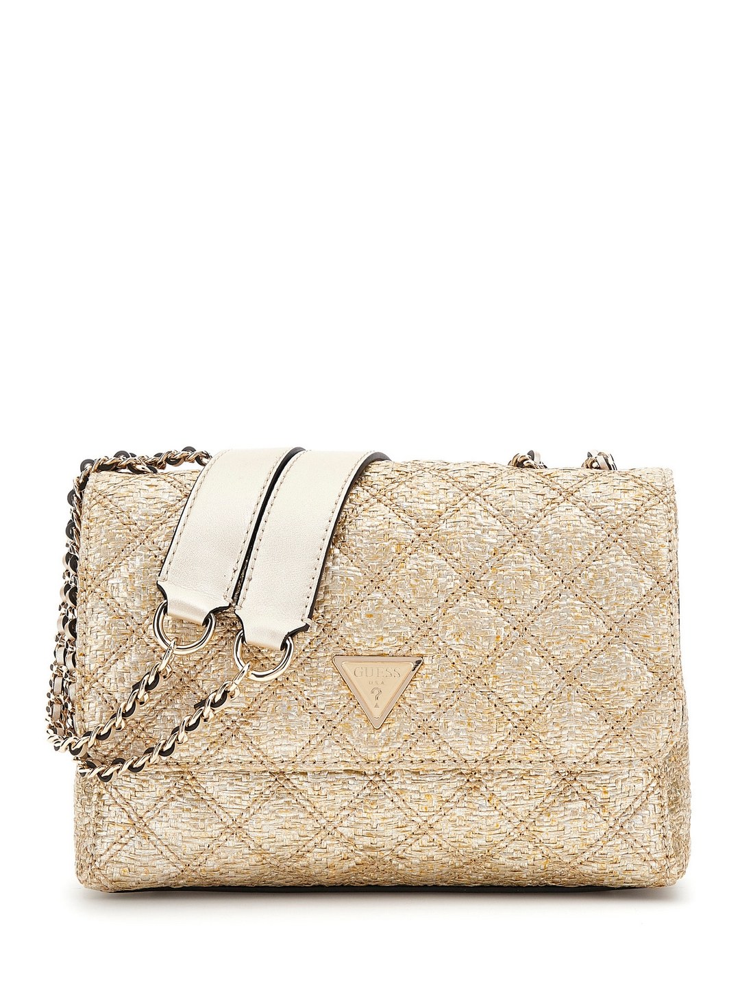 Guess Gold Quilted Giully 2 Comp Crossbody Bag