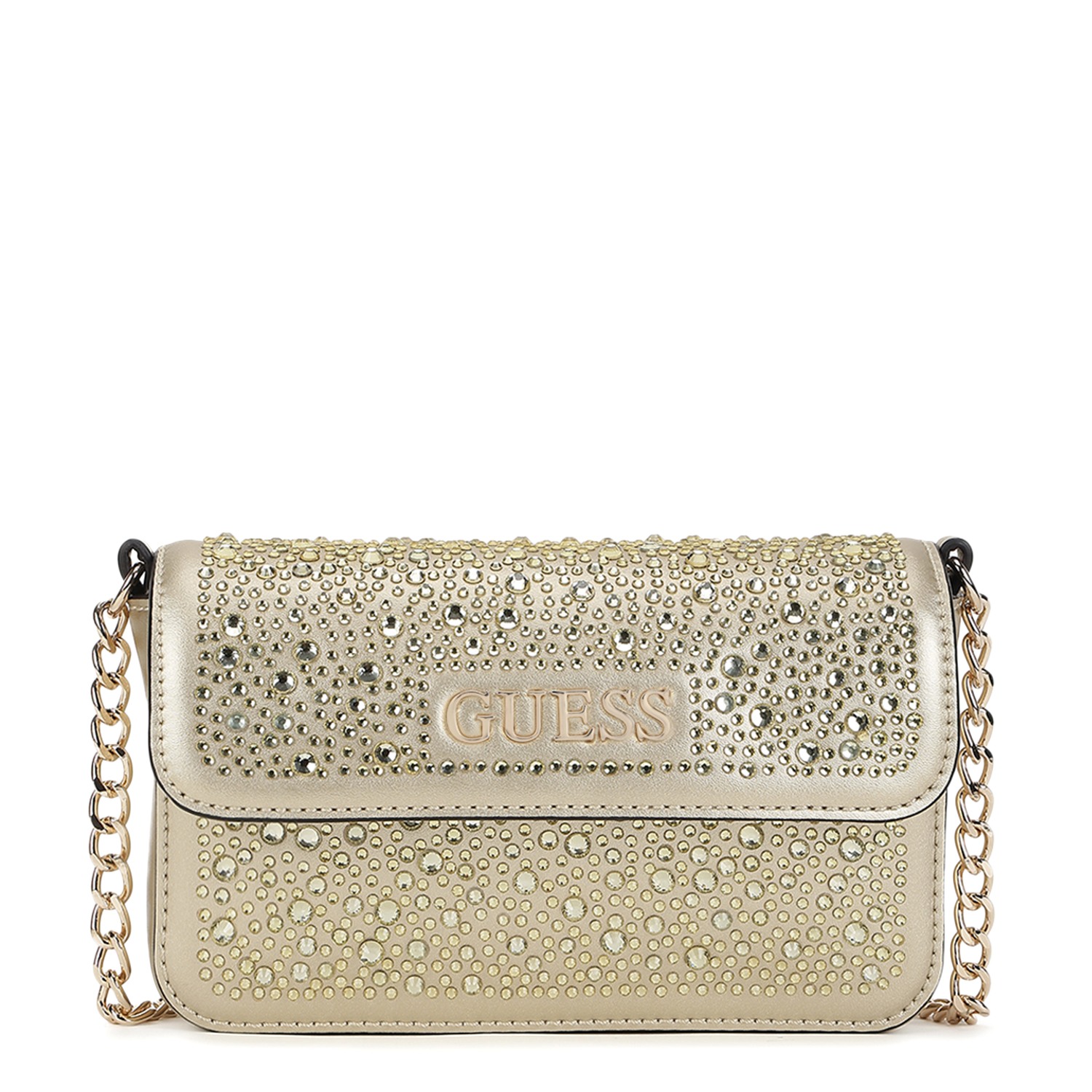 Guess Gold Embellished Solana Flap Crossbody Bag