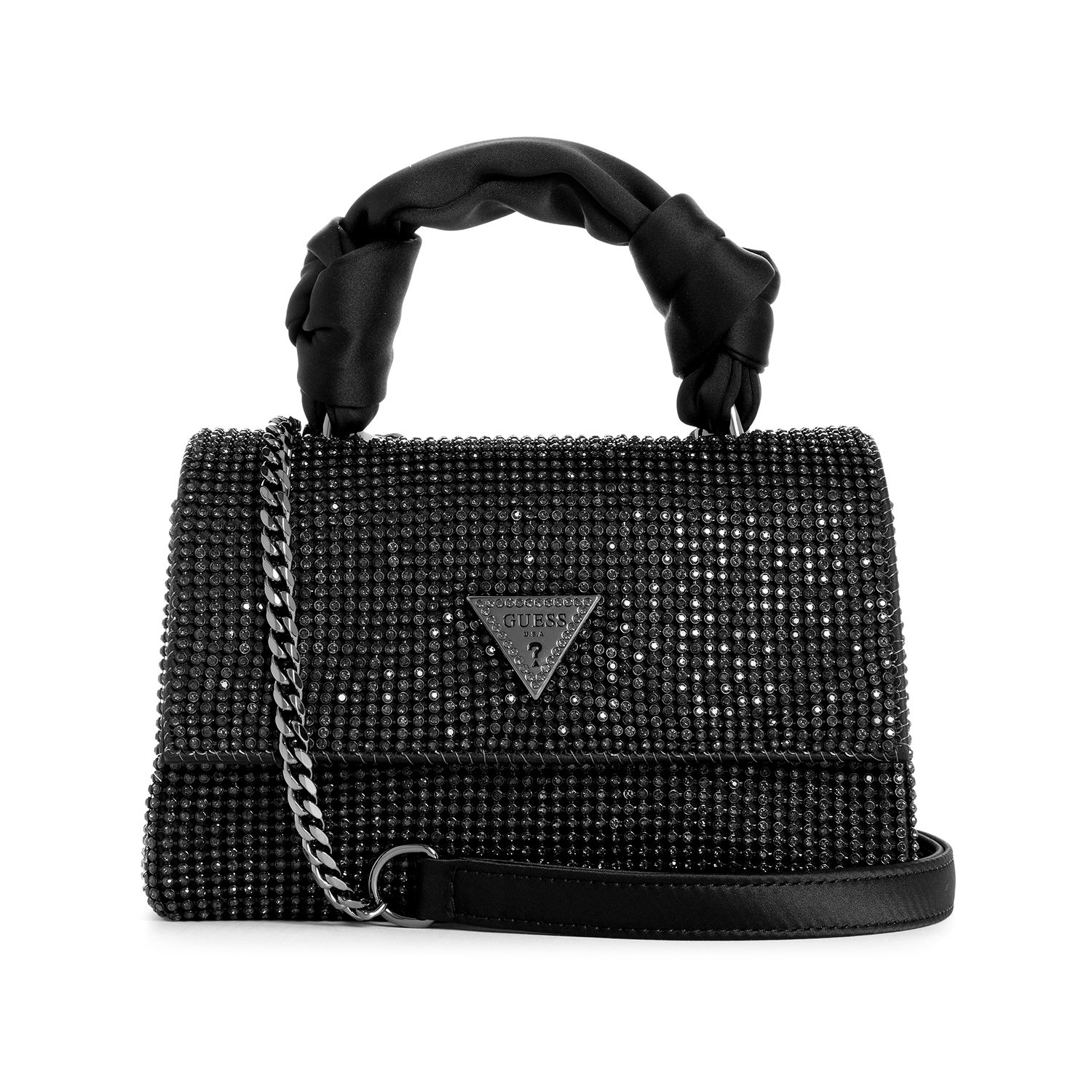 Guess Women's Stone Black Aluminium Lua Top Handle Flap Shoulder Bag