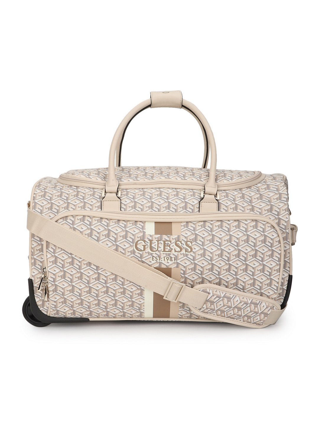 Guess Polyurethane Brown Printed Women Wilder Wheeled Duffel Bag