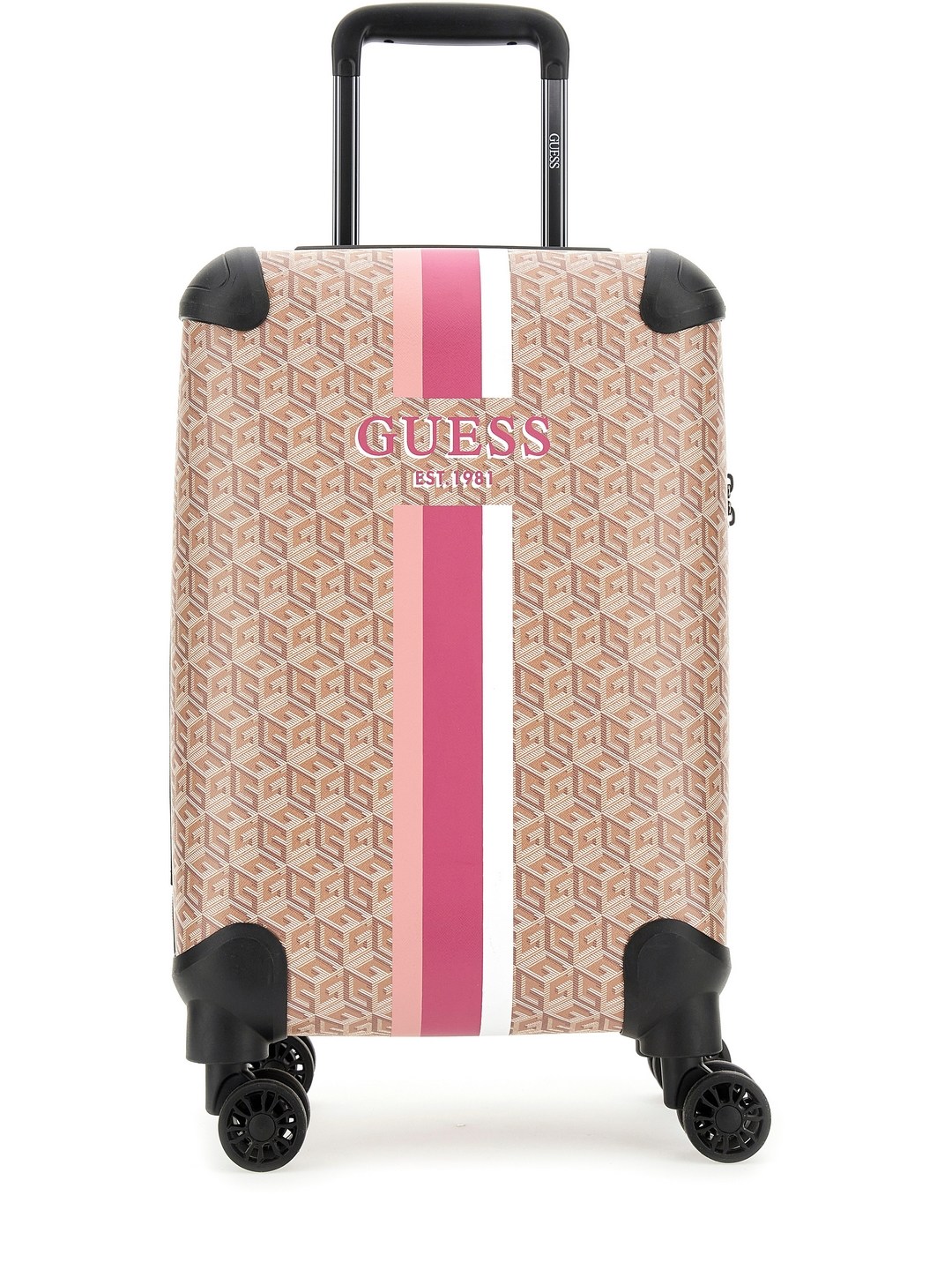 Guess Taupe Logo Printed Wilder 18 In 8-Wheeler Trolley Bag