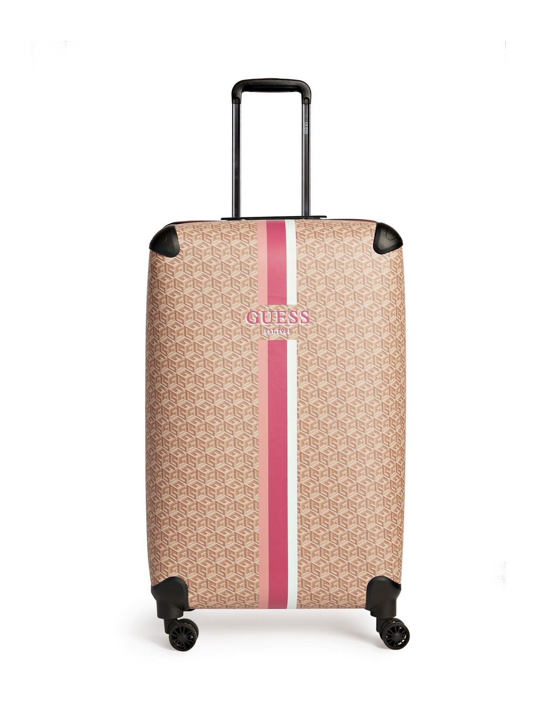 Guess Taupe Logo Printed Wilder 28 In 8-Wheeler Expandable Trolley Bag
