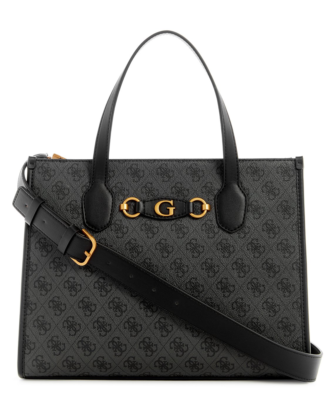 Guess Women Grey Printed Tote Bag with Zip Closure