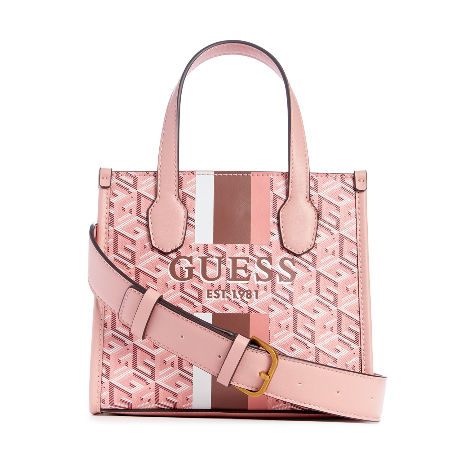 Guess Women Printed Pu Silvana 2 Compartment Mini Tote Bag