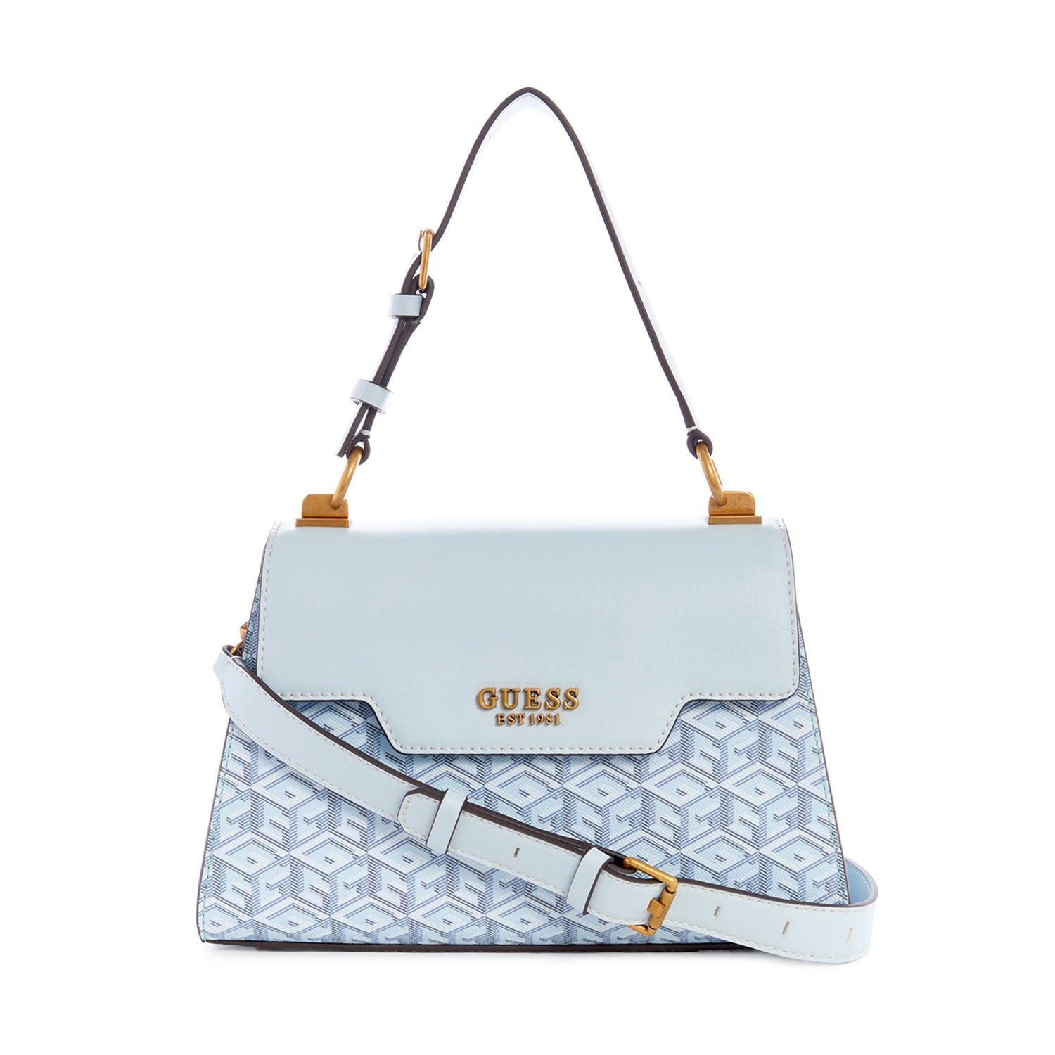 Guess Women Printed Pu Hallie Top Handle Flap Bag