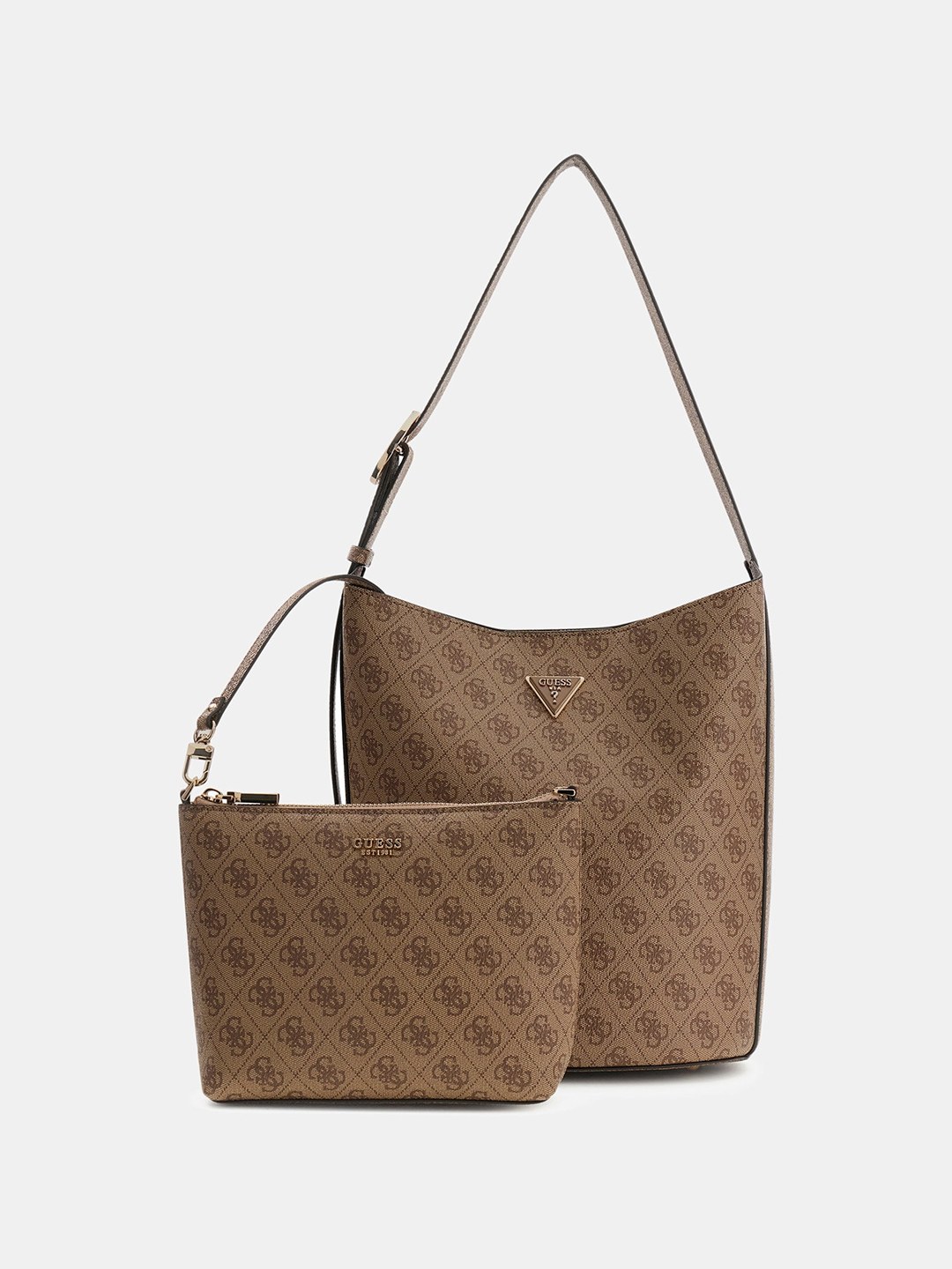 Latte Logo Printed Magnet Meridian Bucket Shoulder Bag With Pouch