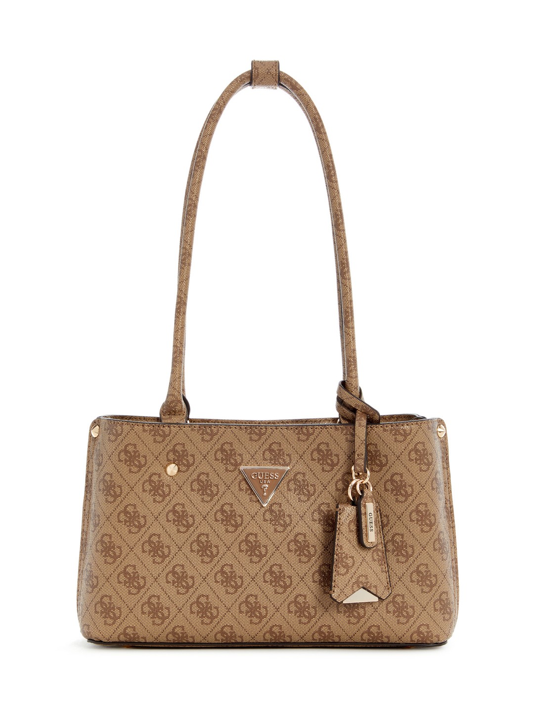 Guess Latte Logo Printed Meridian Shoulder Satchel Bag