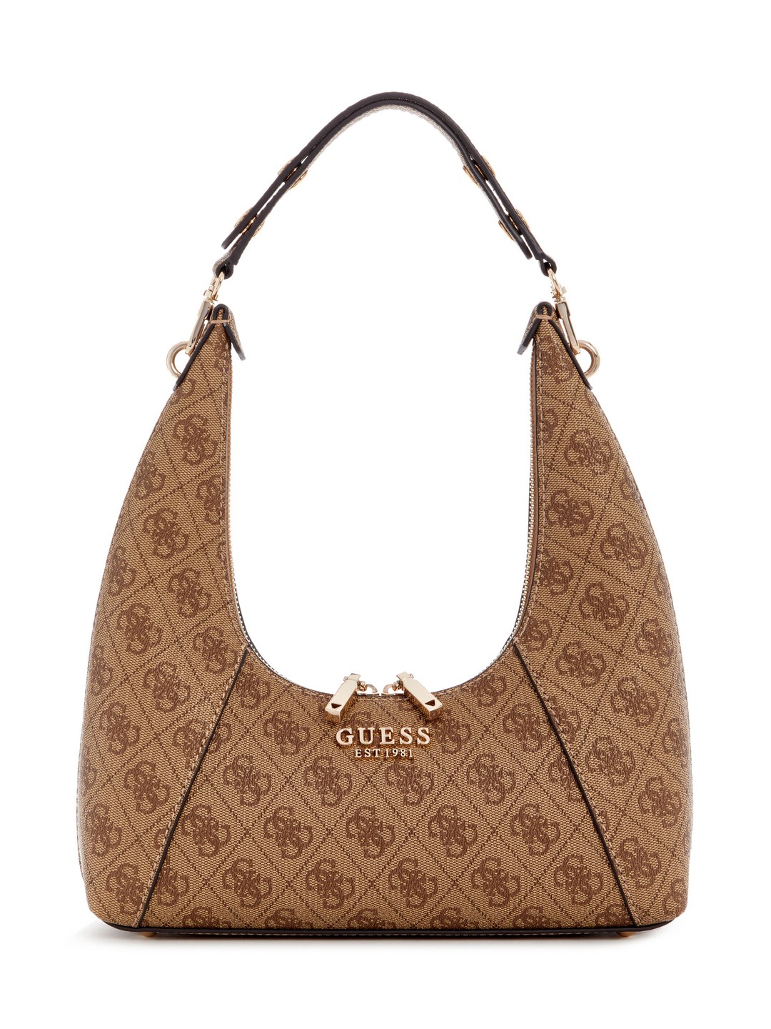 Guess Latte Logo Printed Calista Top Zip Shoulder Bag