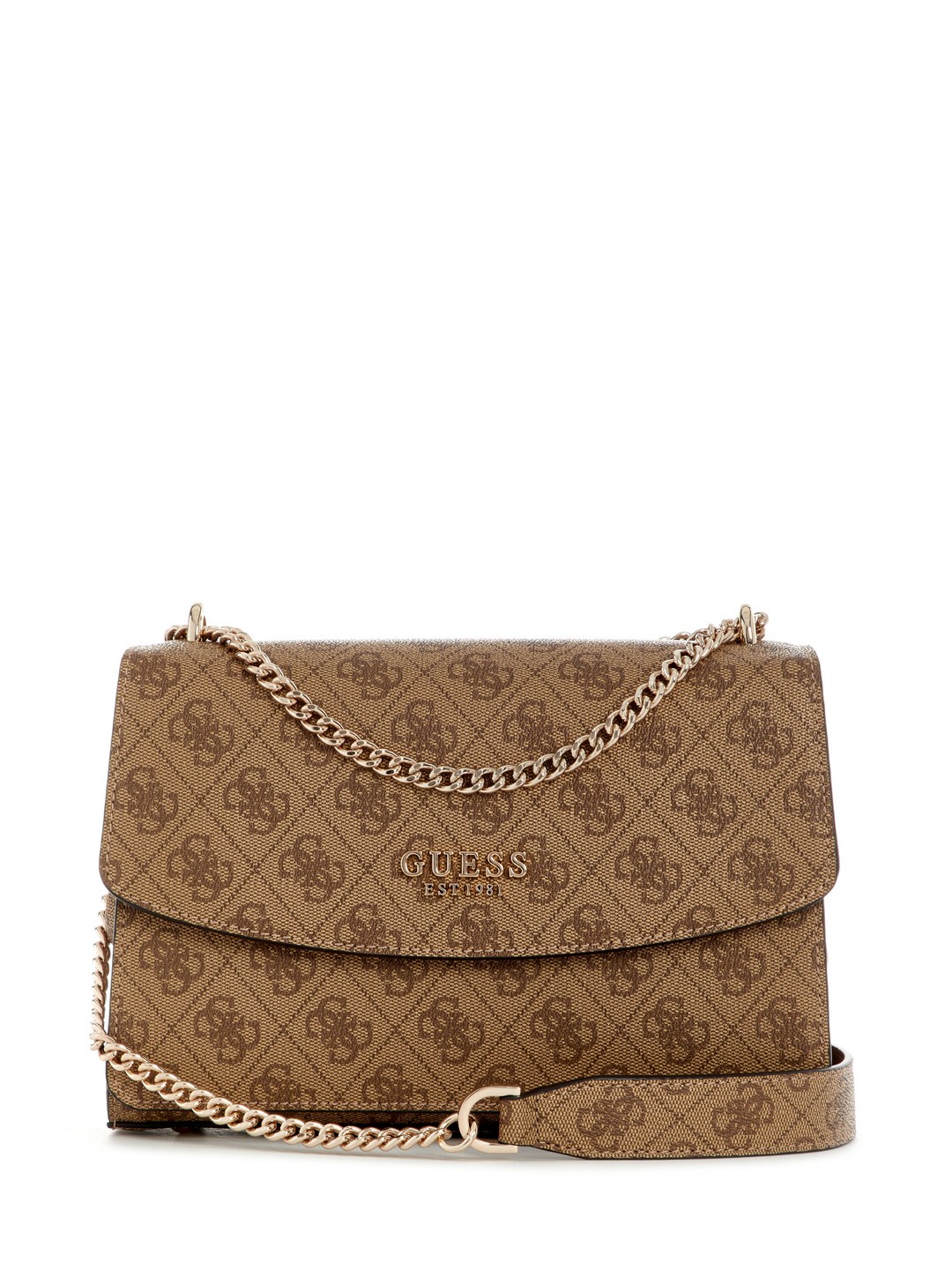Guess Latte Logo Printed Calista Convertible Flap Crossbody Bag