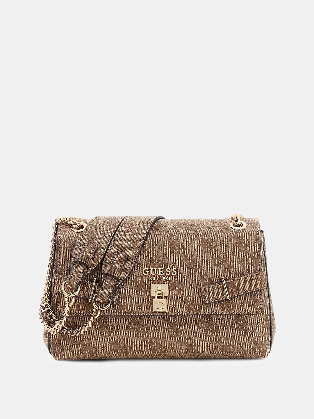 Latte Logo Printed Magnetic Snap Yesba Flap Crossbody Bag
