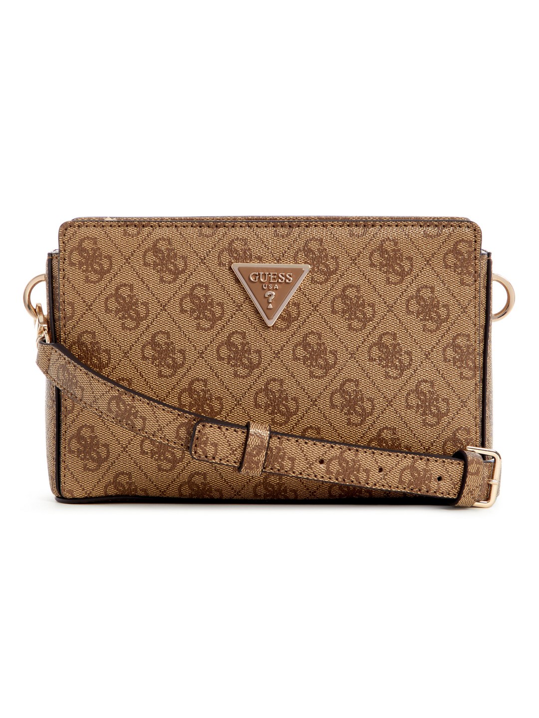 Guess Latte Logo Printed Meridian Top Zip Crossbody Bag