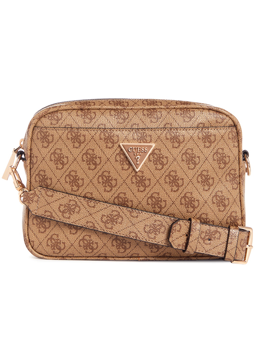 Guess Polyurethane Brown Printed Women Meridian Camera Bag