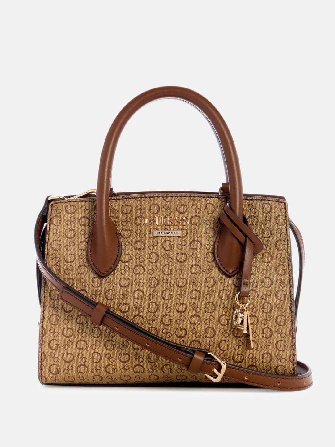 Guess Mocha Monogram Beryln Satchel Bag