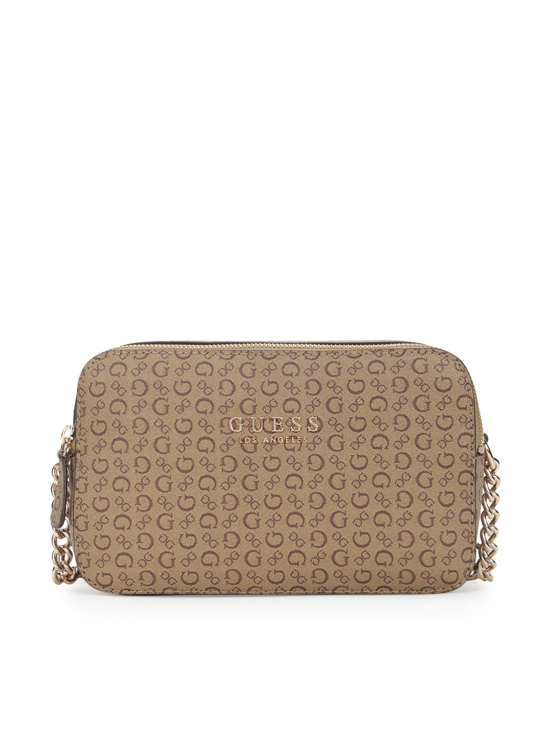 Guess Brown Printed Saffron Crossbody Bag