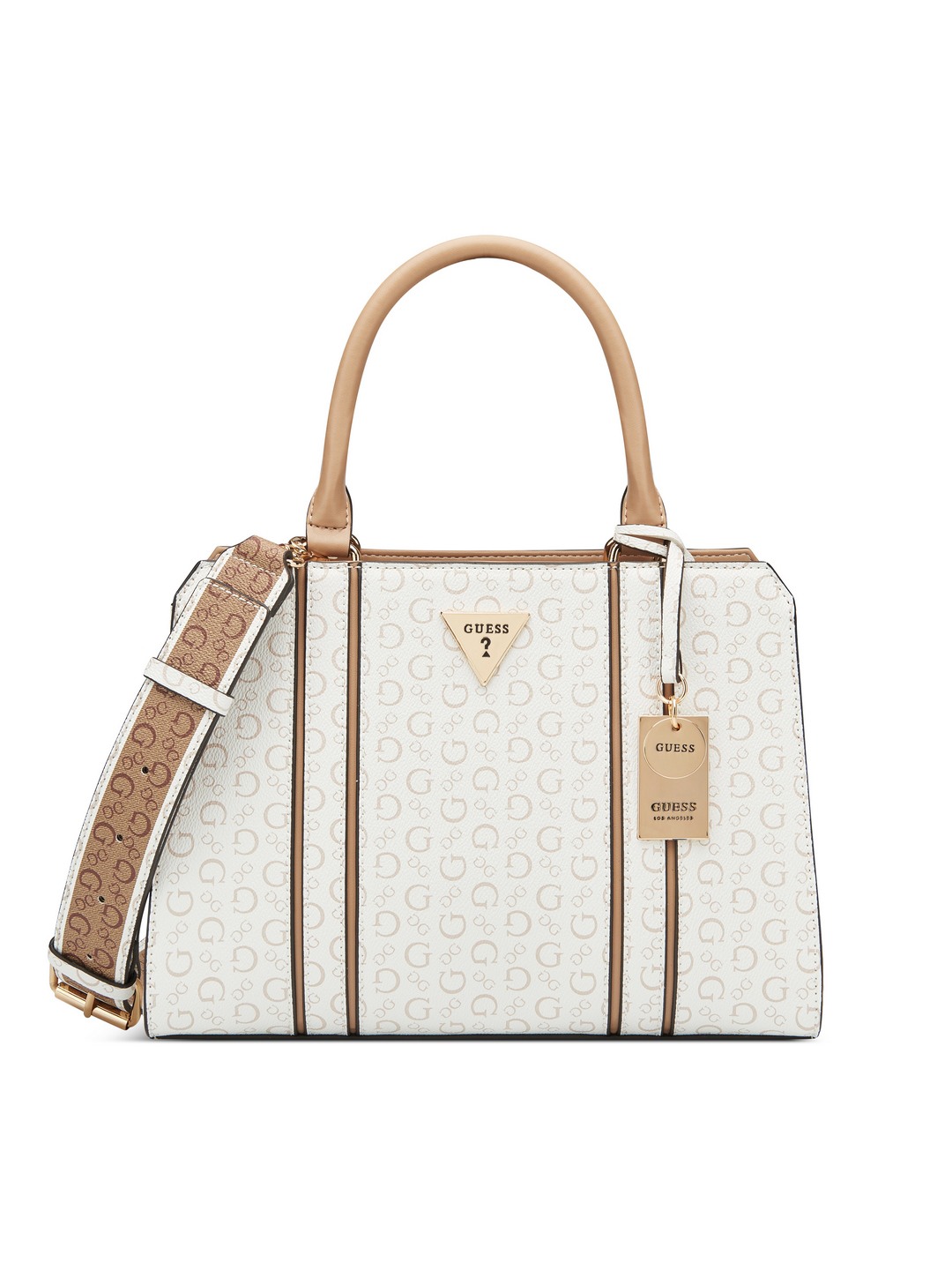 Guess White Printed Cassian Satchel Bag
