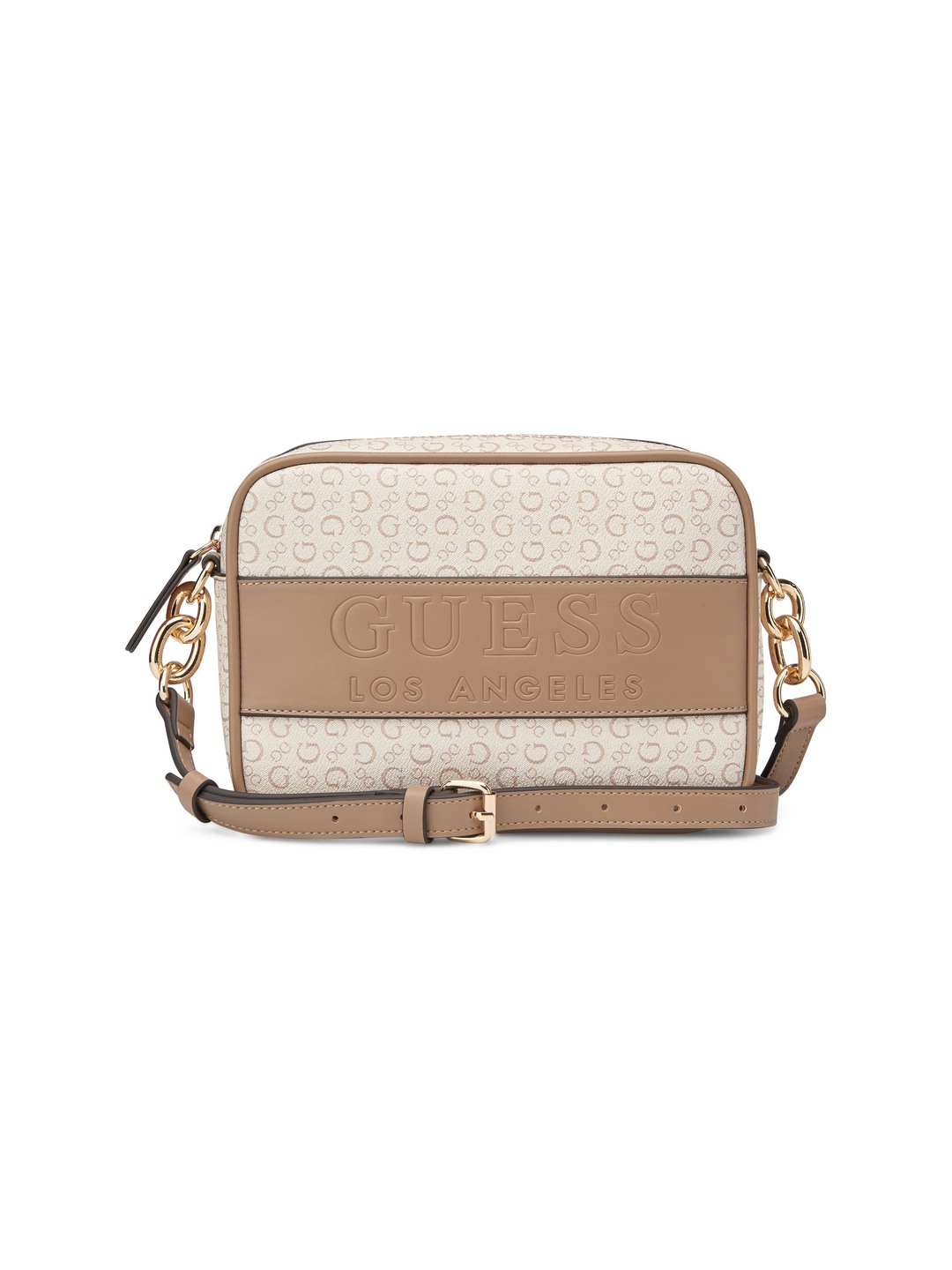 Guess Khaki Printed Devlon Camera Crossbody Bag