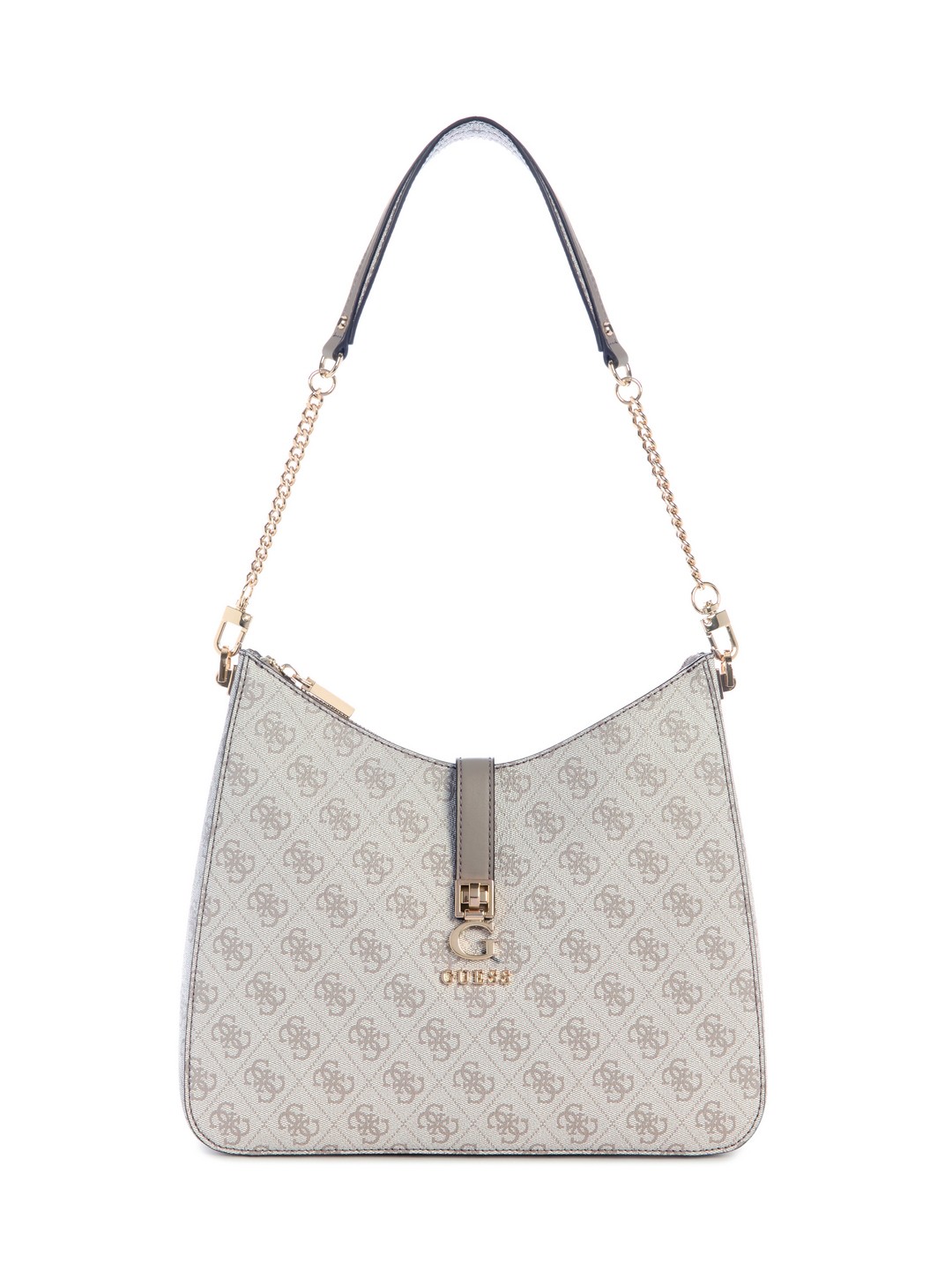 Dark Taupe Logo Monogram Polyurethane Zamira Hobo Shoulder Bag