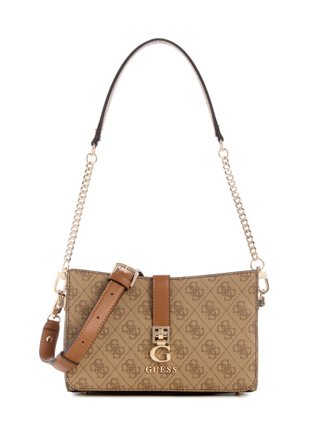 Latte Logo Monogram Polyurethane Zamira Top Zip Shoulder Bag