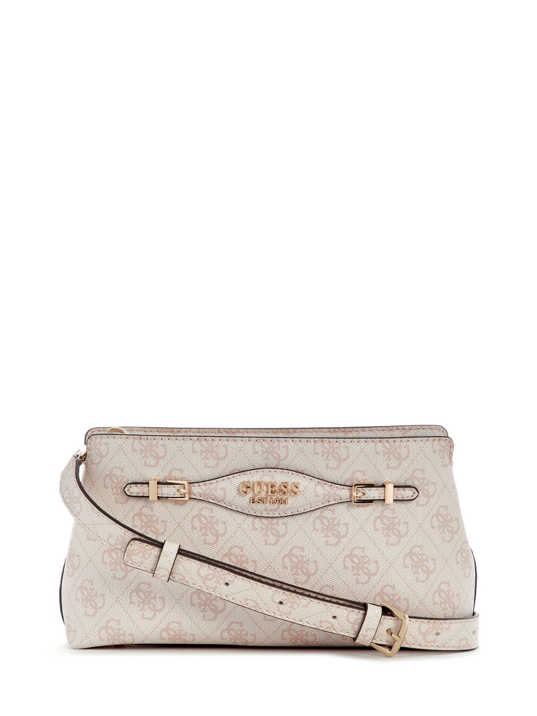 Guess Rosewater Logo Printed Katya Top Zip Crossbody Bag