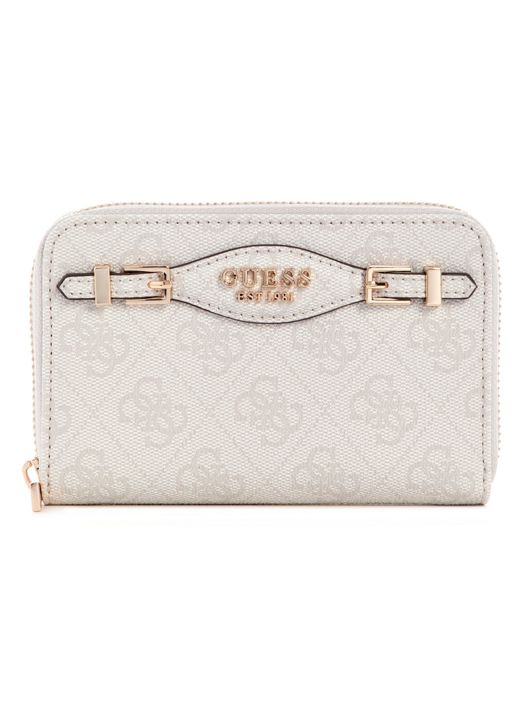 Guess White Logo Printed Katya Medium Zip Around Wallet