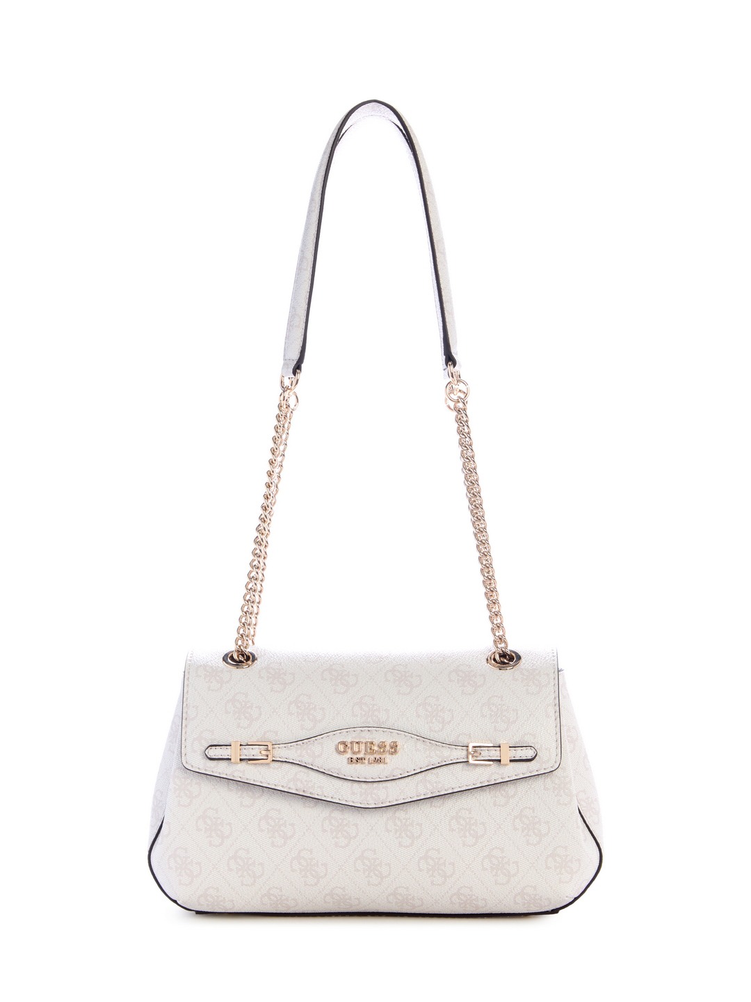 Guess White Logo Printed Katya Convertible Flap Crossbody Bag